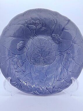 Vintage Bordallo Pinheiro Blue Waterlily Lotus Leaf Round Salad Serving Bowl